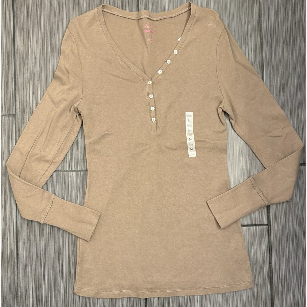 NWT Old Navy Women’s Long Sleeve Henley Size Medium Brown Cotton